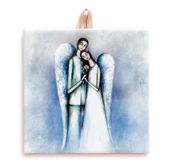 Angel Couple - Handcrafted Ceramic Tile, Romantic Home Decor, Perfect Gift for Weddings or Anniversaries #Z-11 product image 1