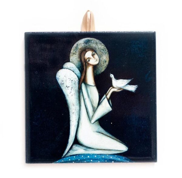 Angel with Dove - Handcrafted Ceramic Tile, Inspirational Home Decor, Perfect Gift for Peace and Serenity #Z-08 product image 1