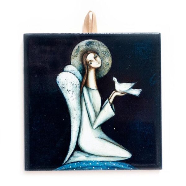 Angel with Dove - Handcrafted Ceramic Tile, Inspirational Home Decor, Perfect Gift for Peace and Serenity #Z-08 product image 1