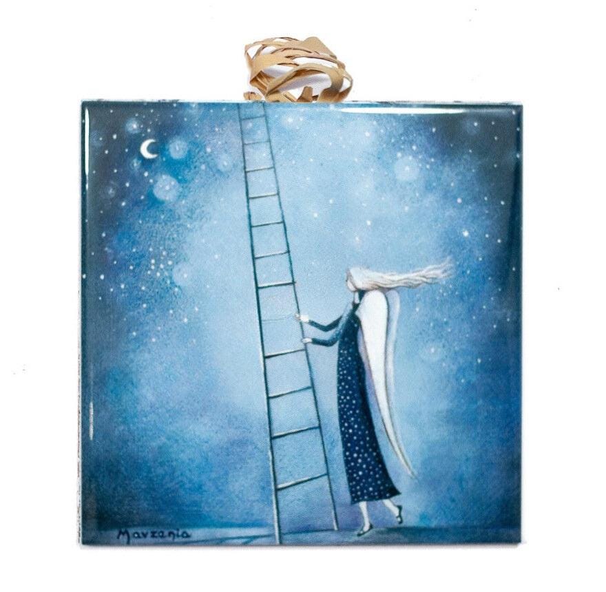 Angel with Ladder Ceramic Tile - Handcrafted Inspirational Home Decor, Perfect Gift for Special Occasions #N-02 product image 1