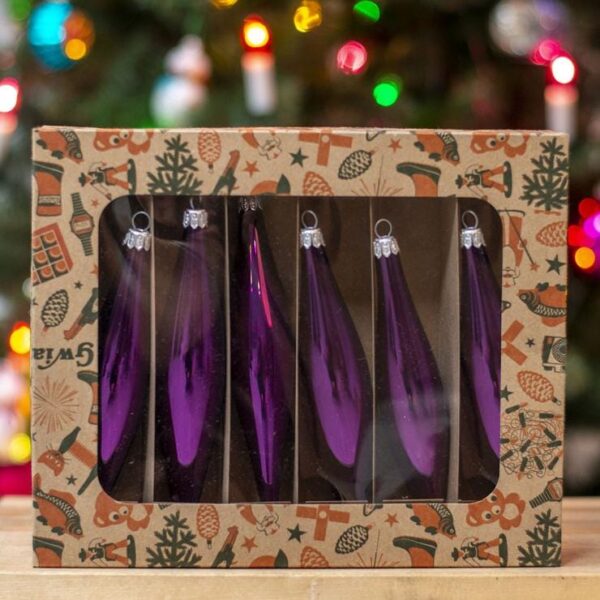 Christmas Ornament Set - Retro Icicle - Violet Glass (6 Pieces)- Pack of 6 #23778 product image 1