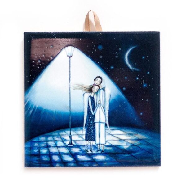 Couple Under the Lantern Ceramic Tile - Handcrafted Romantic Decor, Thoughtful Gift for Special Occasions #N-03 product image 1