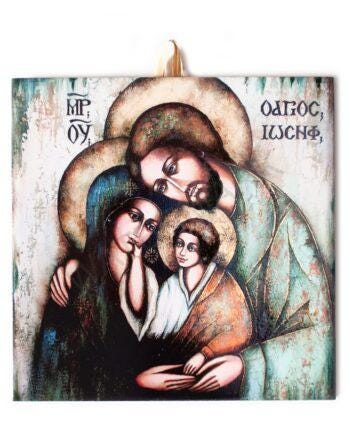 Divine Holy Family Portrait - Sacred Jesus, Mary, and Joseph Icon Art 6"x6" #I-13 product image 1