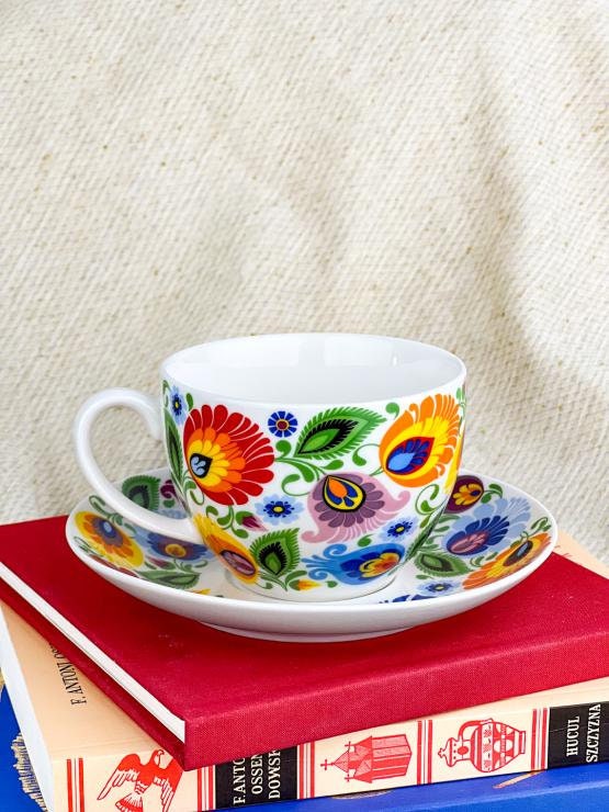 Folk Art Teacup and Saucer Set White Lowicka Style (220 mL) product image 2