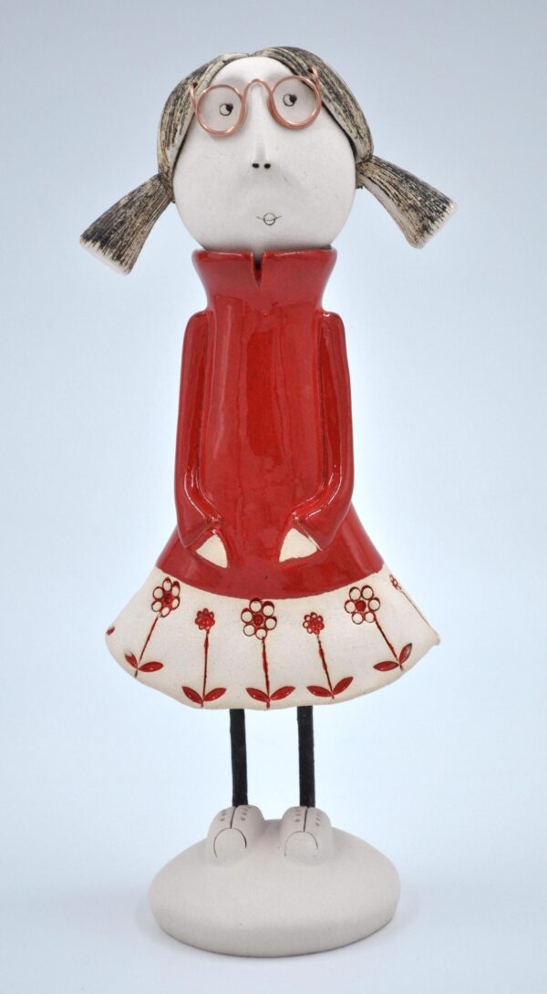 Girl with Pigtails and Glasses Figurine – Handcrafted Ceramic, Perfect Gift for Quirky Décor or Collectors product image 1