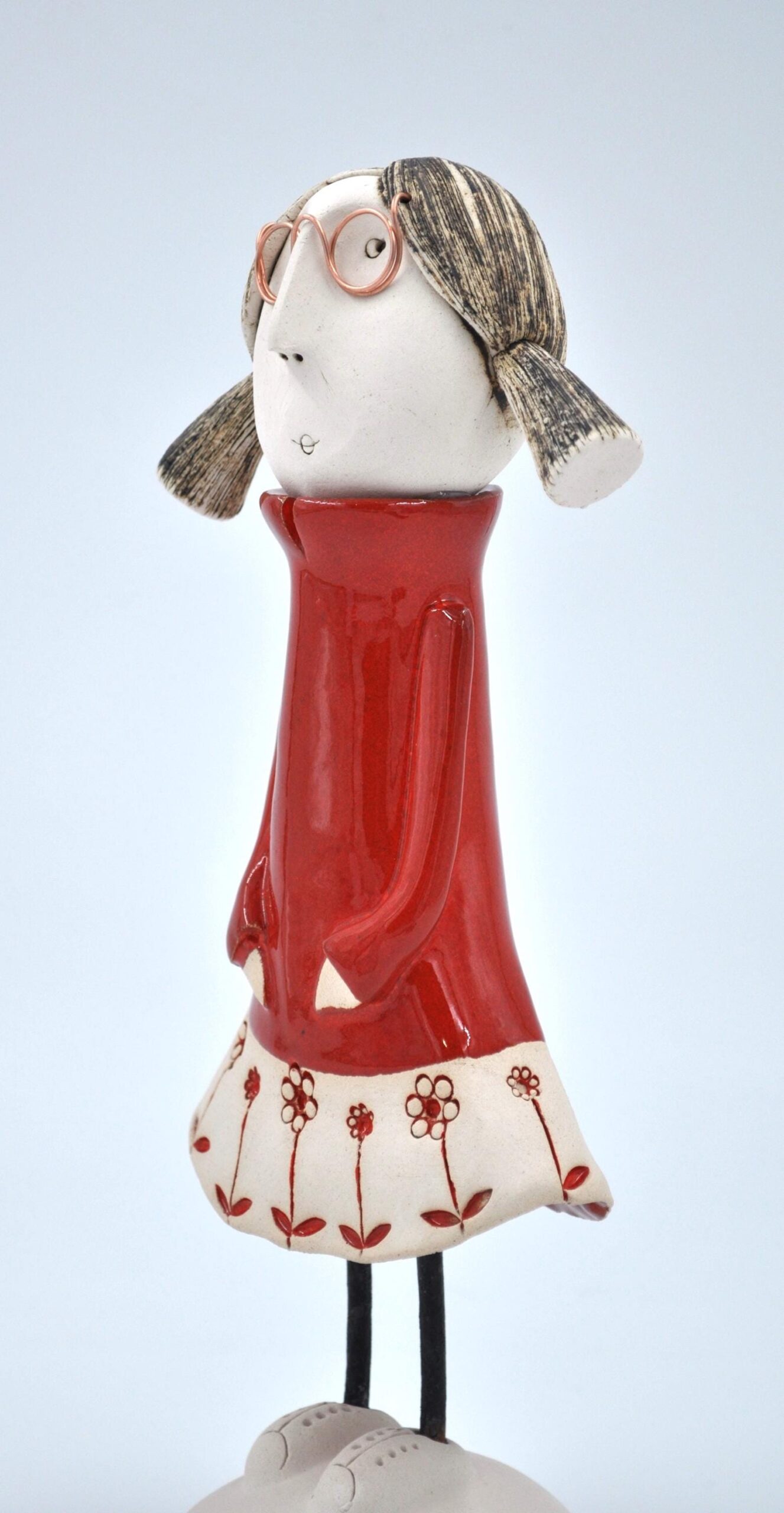 Girl with Pigtails and Glasses Figurine – Handcrafted Ceramic, Perfect Gift for Quirky Décor or Collectors product image 2