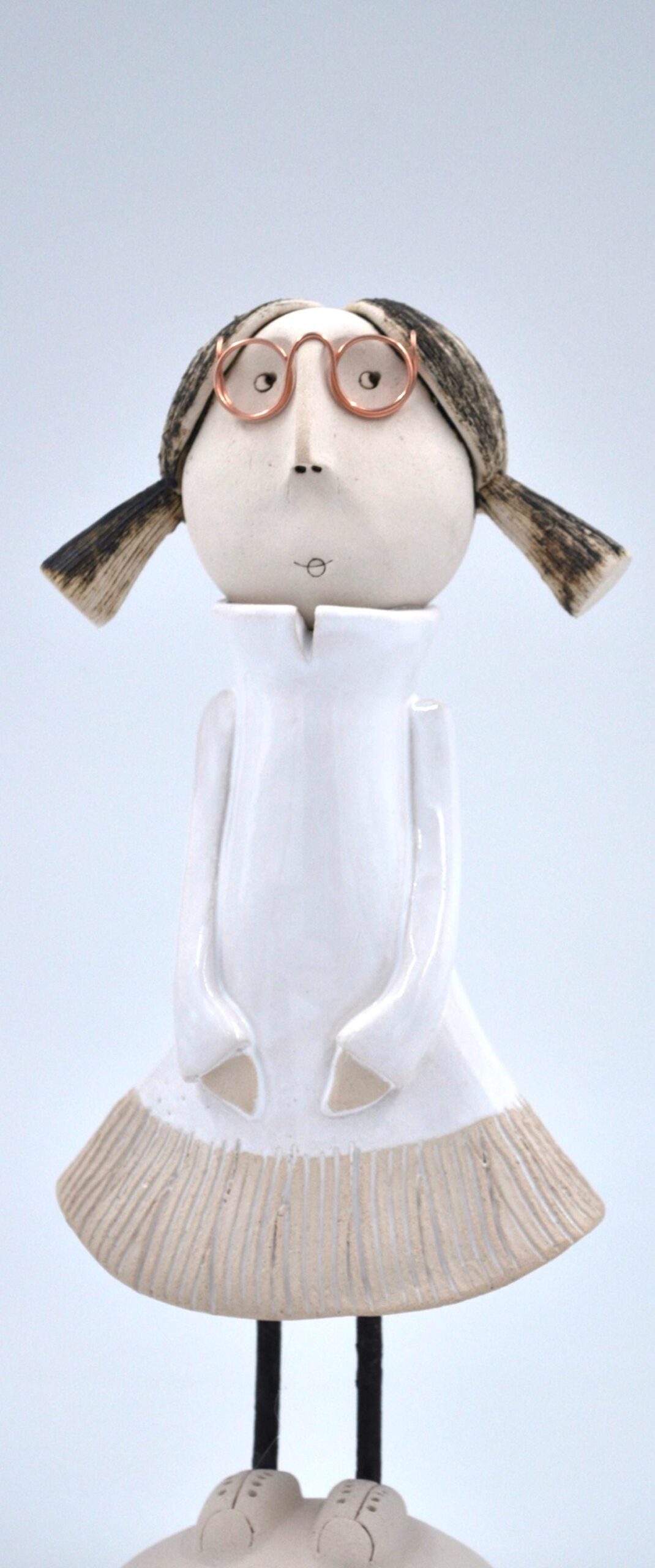 Girl with Pigtails and Glasses Figurine – Handcrafted Ceramic, Perfect Gift for Quirky Décor or Collectors product image 4
