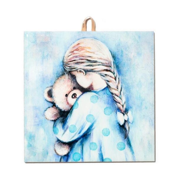 Girl with Teddy Ceramic Tile - Handcrafted Home Decor, Heartwarming Gift for Any Occasion #T-03 product image 1