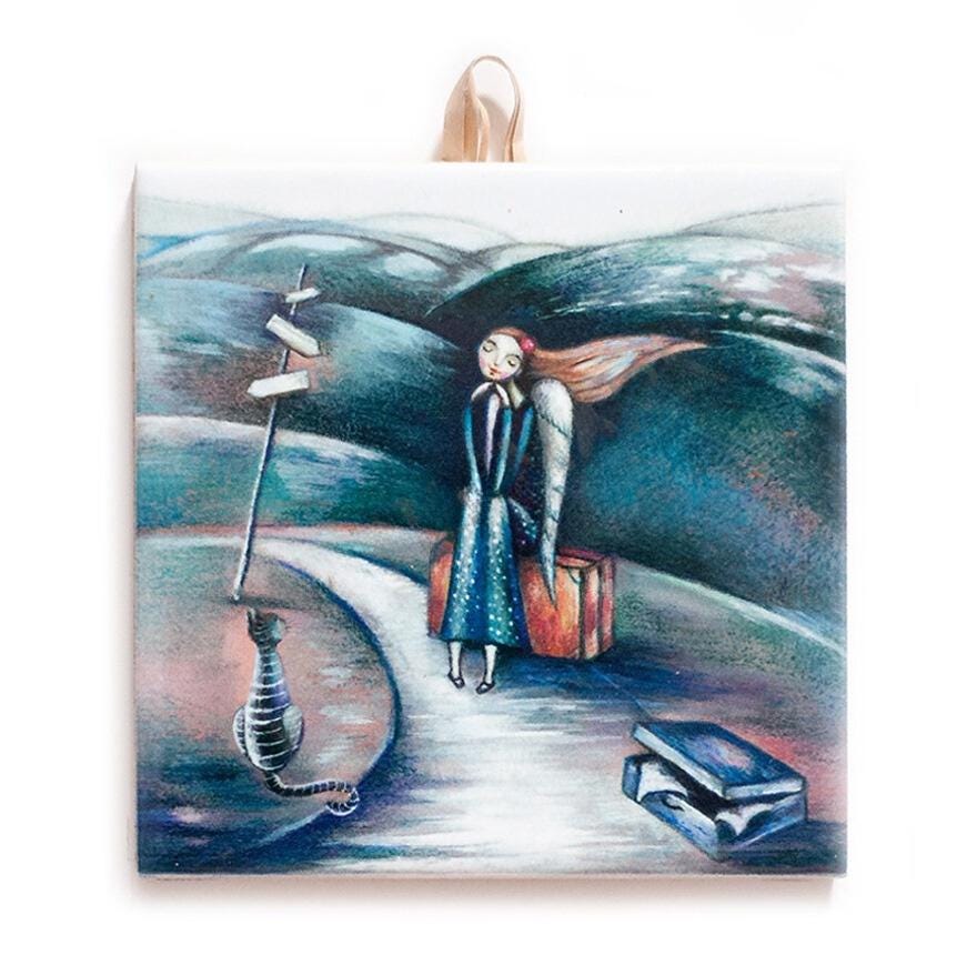 Halfway There - Handcrafted Ceramic Tile, Unique Home Decor, Inspirational Gift for Travelers#N-21 product image 1