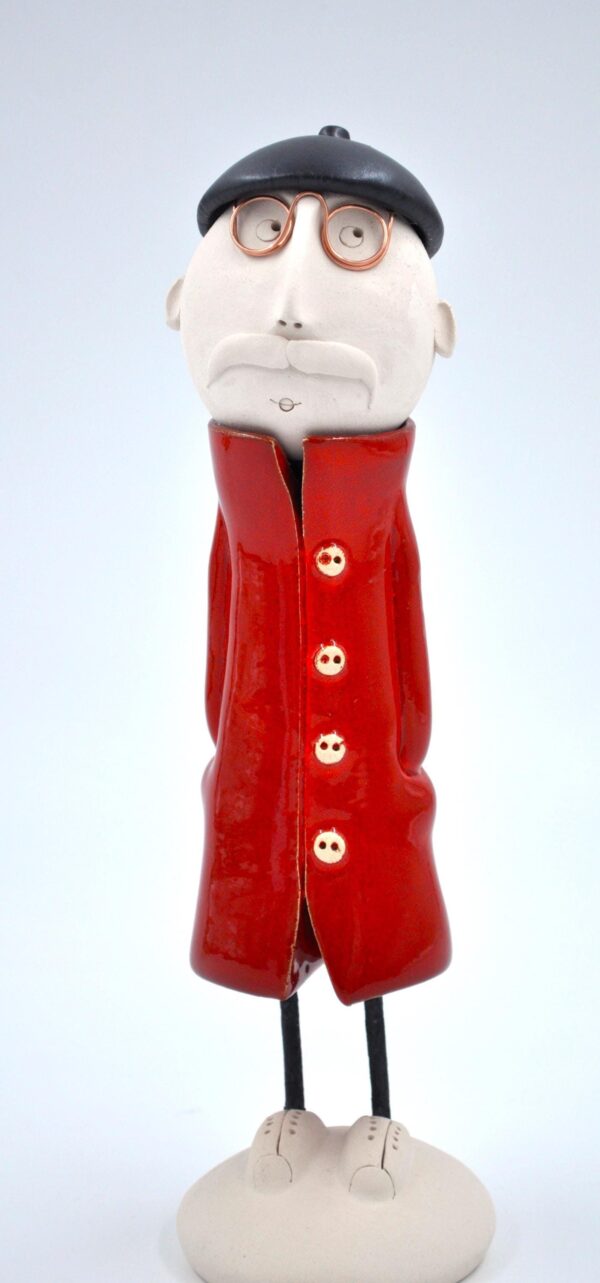 Handcrafted Ceramic Man in Red/White Coat – Unique, Quirky Home Decor – Perfect Gift for Art Lovers & Collectors! product image 1