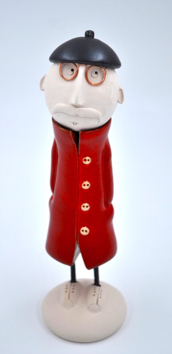 Handcrafted Ceramic Man in Red/White Coat – Unique, Quirky Home Decor – Perfect Gift for Art Lovers & Collectors! product image 2