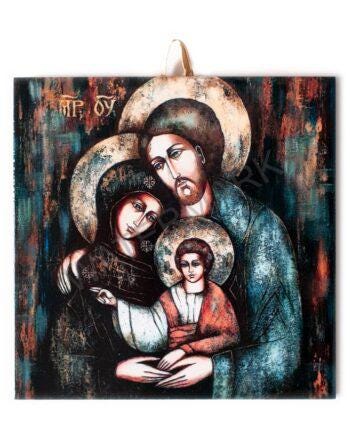 Holy Family Icon Art- Jesus, Mary, and Joseph Religious Artwork 6"x6'" #I-14 product image 1