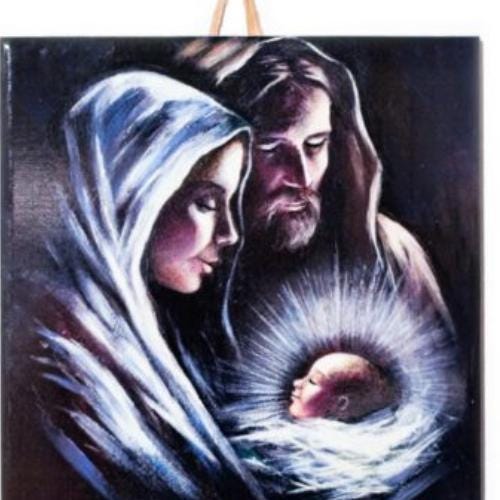 Holy Family Nativity Art Print - Mary, Joseph, and Baby Jesus Religious Artwork 6"x6" # I-34 product image 1