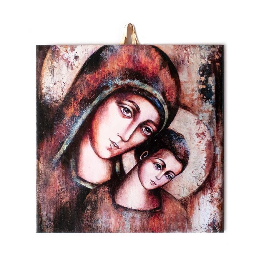 Holy Mother and Child Ceramic Tile Icon - Reverent Religious Decor 6"x6" #I-09 product image 1
