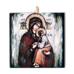 Holy Mother and Child with Angels Ceramic Tile Icon - Religious Gift and Decor 6"x6" #I-17 product image 1