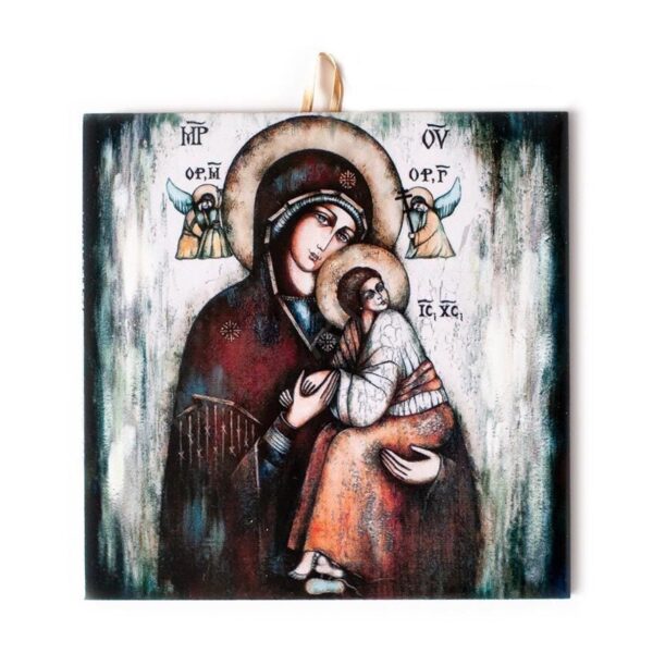 Holy Mother and Child with Angels Ceramic Tile Icon - Religious Gift and Decor 6"x6" #I-17 product image 1