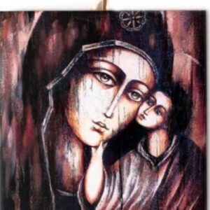 Jesus Kissing Mary-Inconic Mother and Child Christian Artwork- 6"x6" #I-04 product image 1