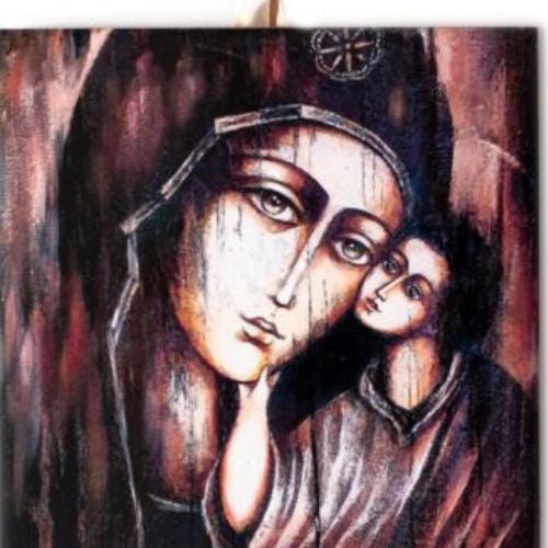 Jesus Kissing Mary-Inconic Mother and Child Christian Artwork- 6"x6" #I-04 product image 1