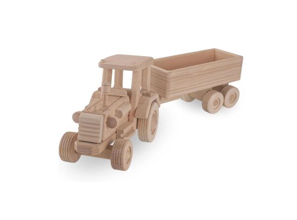 Large Wood Tractor with Trailer 22.65 in., Farm Toys for Toddlers, Unfinished Wood Toy for Paint, Preschool Educational Games No.59 | Vesplo product image 1