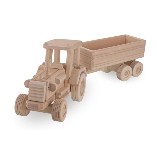 Large Wood Tractor with Trailer 22.65 in., Farm Toys for Toddlers, Unfinished Wood Toy for Paint, Preschool Educational Games No.59 | Vesplo product image 1