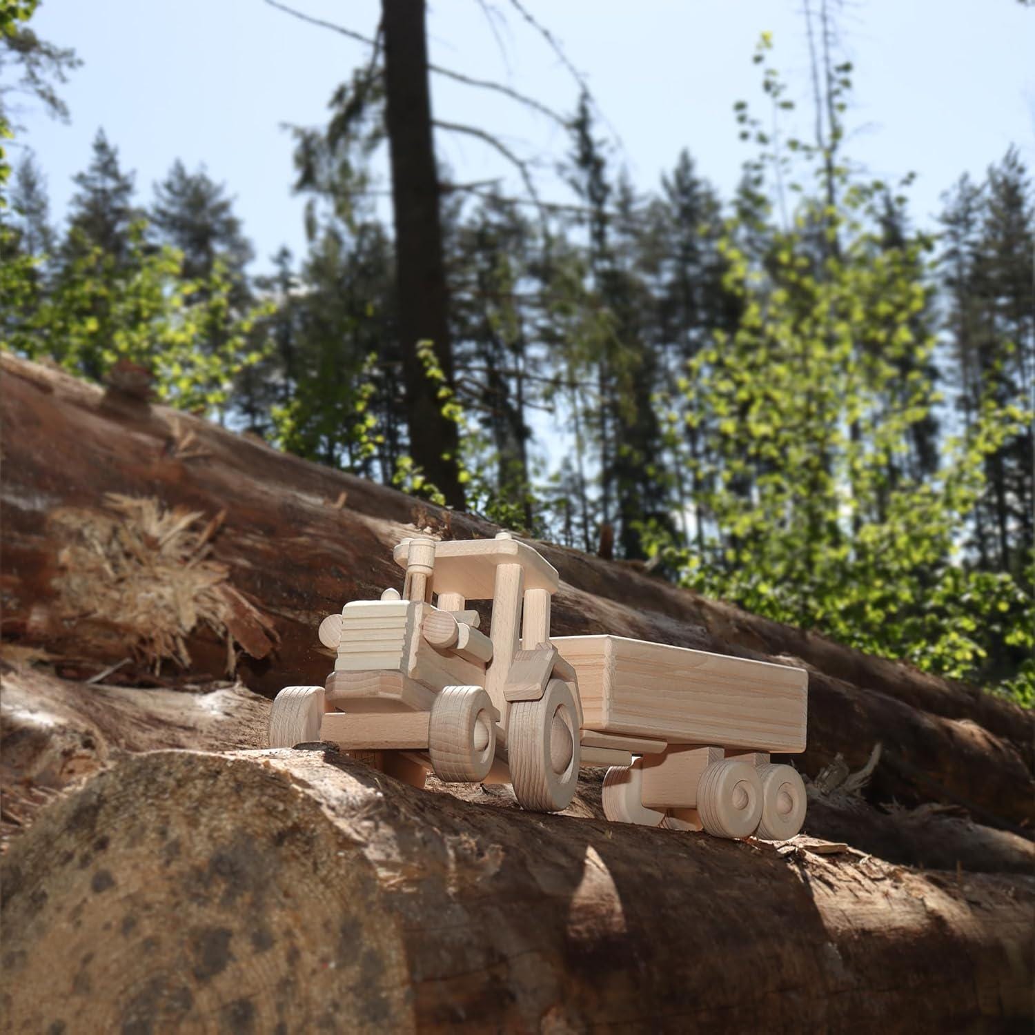 Large Wood Tractor with Trailer 22.65 in., Farm Toys for Toddlers, Unfinished Wood Toy for Paint, Preschool Educational Games No.59 | Vesplo product image 4