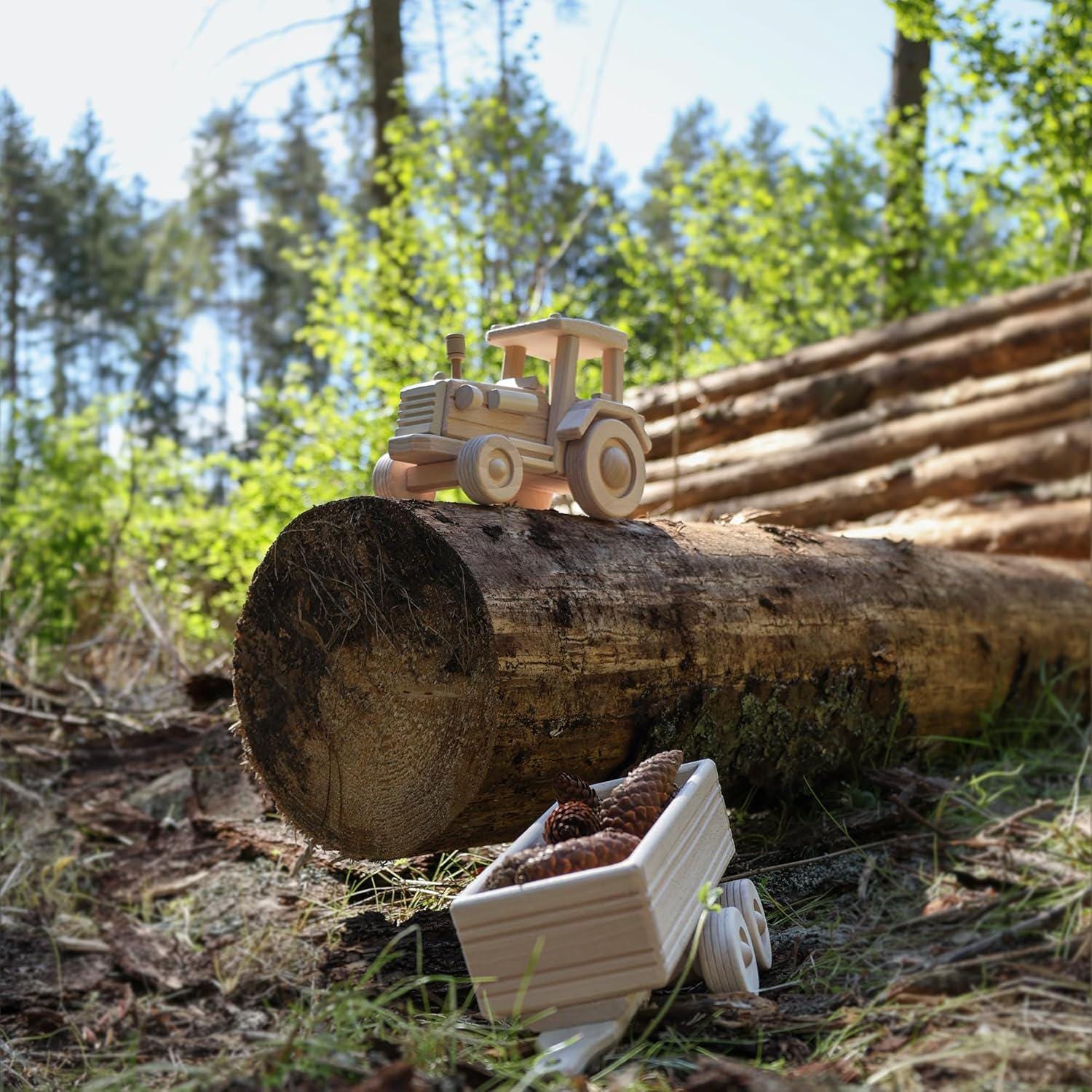 Large Wood Tractor with Trailer 22.65 in., Farm Toys for Toddlers, Unfinished Wood Toy for Paint, Preschool Educational Games No.59 | Vesplo product image 6