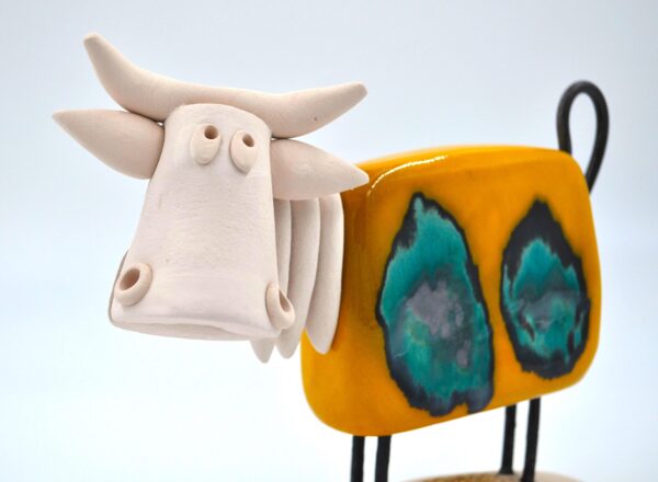 Orange Cow Figurine with Bold Teal Spots – Handcrafted Ceramic, Perfect Gift for Unique Décor or Art Collectors product image 2