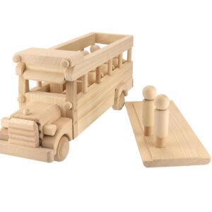 Vesplo School Bus Wooden Toy Set with 8 Figures, Pretend Play, Classic Toys for Kids, Solid Wood Prepared for Paint product image 1