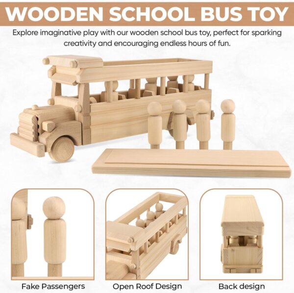 Vesplo School Bus Wooden Toy Set with 8 Figures, Pretend Play, Classic Toys for Kids, Solid Wood Prepared for Paint product image 2