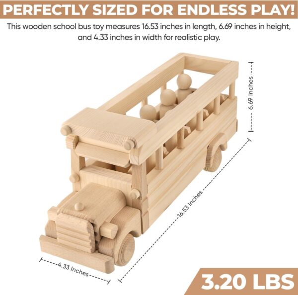 Vesplo School Bus Wooden Toy Set with 8 Figures, Pretend Play, Classic Toys for Kids, Solid Wood Prepared for Paint product image 3