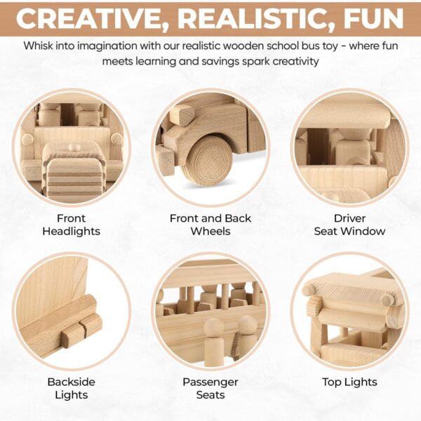 Vesplo School Bus Wooden Toy Set with 8 Figures, Pretend Play, Classic Toys for Kids, Solid Wood Prepared for Paint product image 6