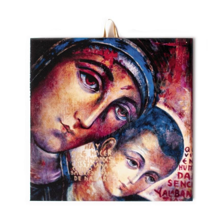Virgin Mary and Child Ceramic Tile Icon - Sacred Religious Decor 6"x6" #I-07 product image 1