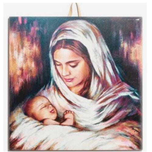 Virgin Mary and Sleeping Baby Jesus - Peaceful Mother and Child Religious Art Icon 6"x6" #I 27 product image 1