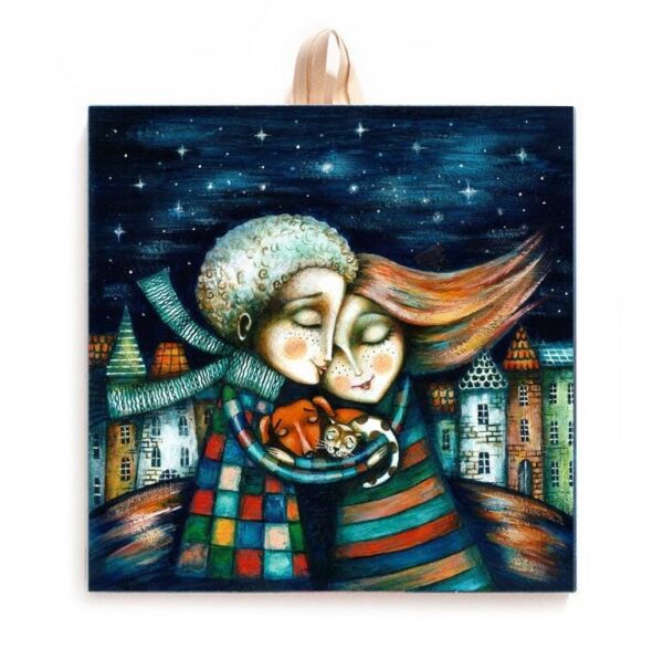With the Heart - Family Embrace Ceramic Tile, Handcrafted Home Decor, Heartwarming Gift for Special Occasions #O-08 product image 1