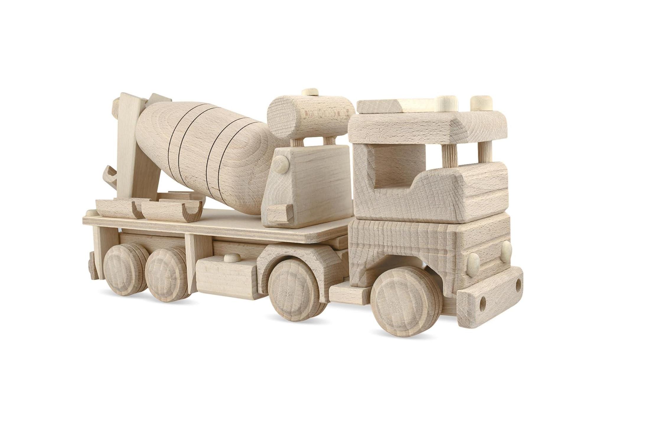 Wooden Cement Truck, Realistic Cement Mixer 11.8", Unfinished Wooden Cars, Wooden Toys for Paint, Wooden Toys Handmade in EU No. 64 |Vesplo product image 1