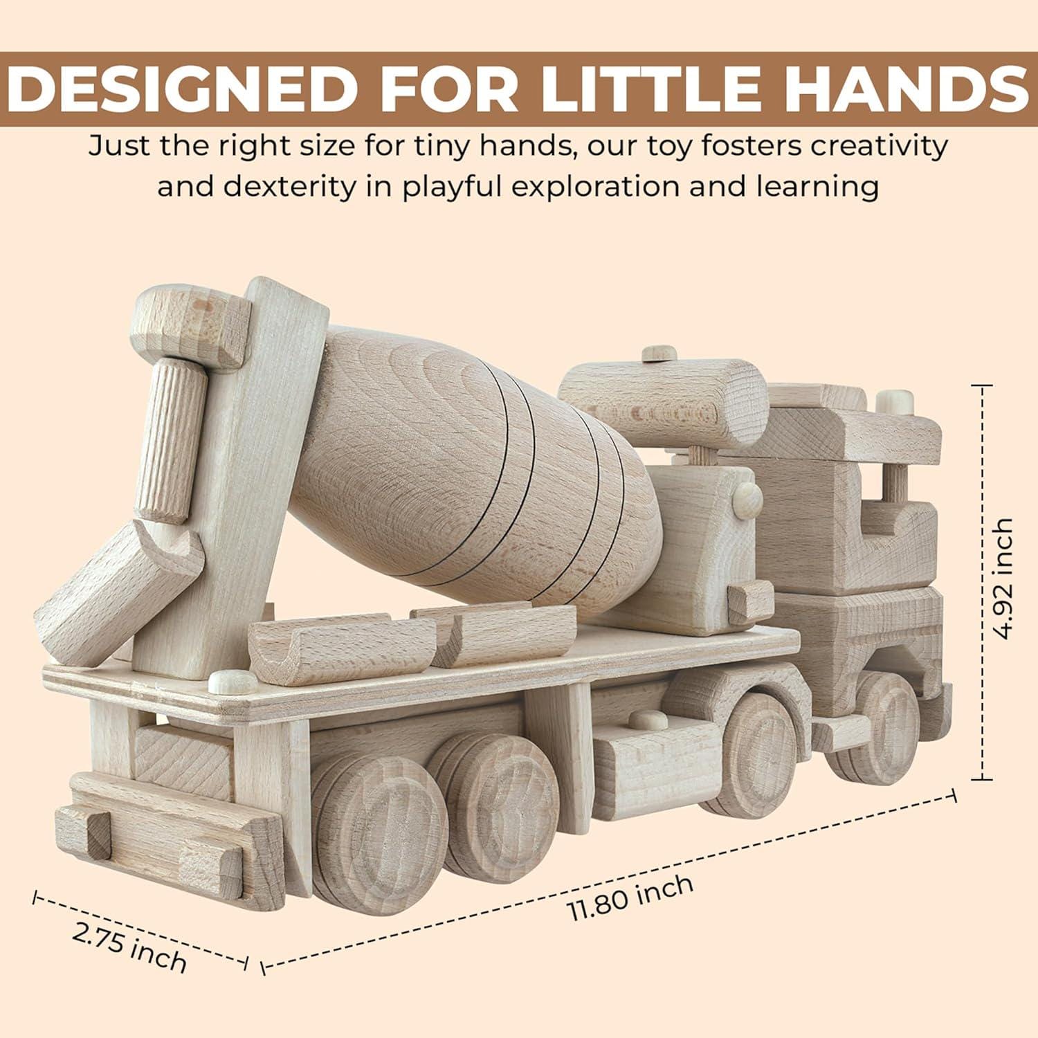Wooden Cement Truck, Realistic Cement Mixer 11.8", Unfinished Wooden Cars, Wooden Toys for Paint, Wooden Toys Handmade in EU No. 64 |Vesplo product image 2