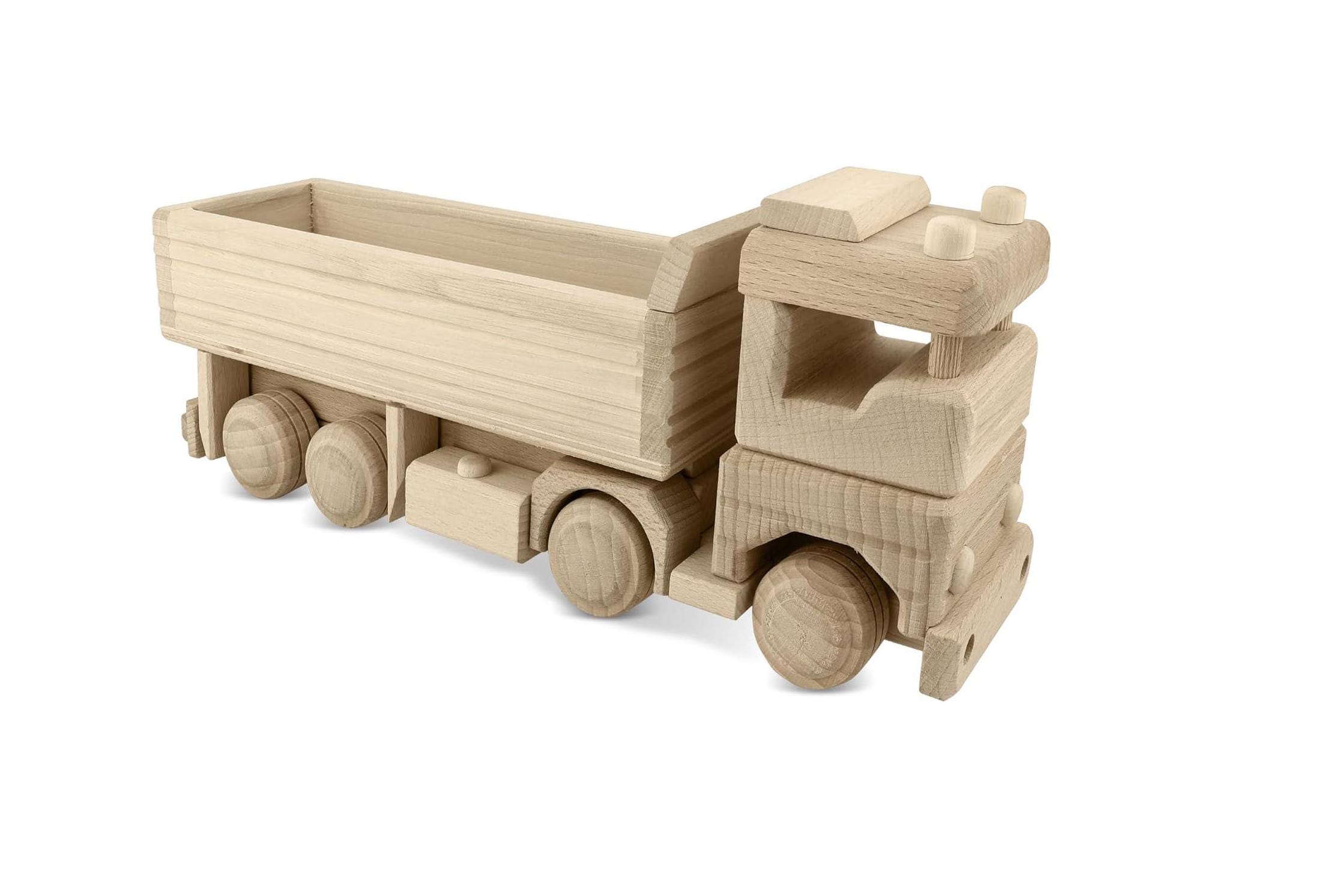 Wooden Dump Truck, Sturdy Solid Wood Toy, Unpainted, Ages 3+ Paint Wooden Cars, Logging Truck, Wooden Toys Handmade in EU No. 60 |Vesplo product image 1