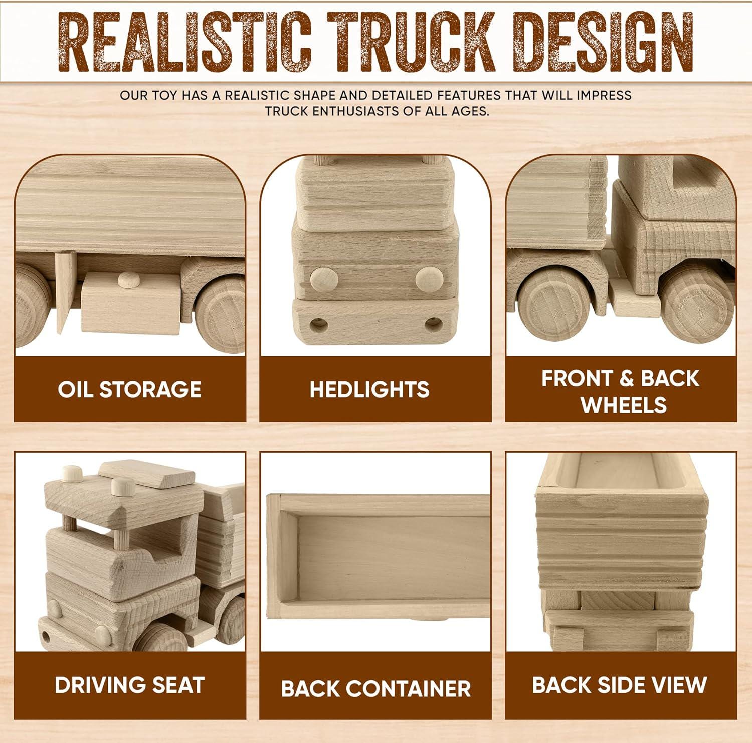 Wooden Dump Truck, Sturdy Solid Wood Toy, Unpainted, Ages 3+ Paint Wooden Cars, Logging Truck, Wooden Toys Handmade in EU No. 60 |Vesplo product image 4