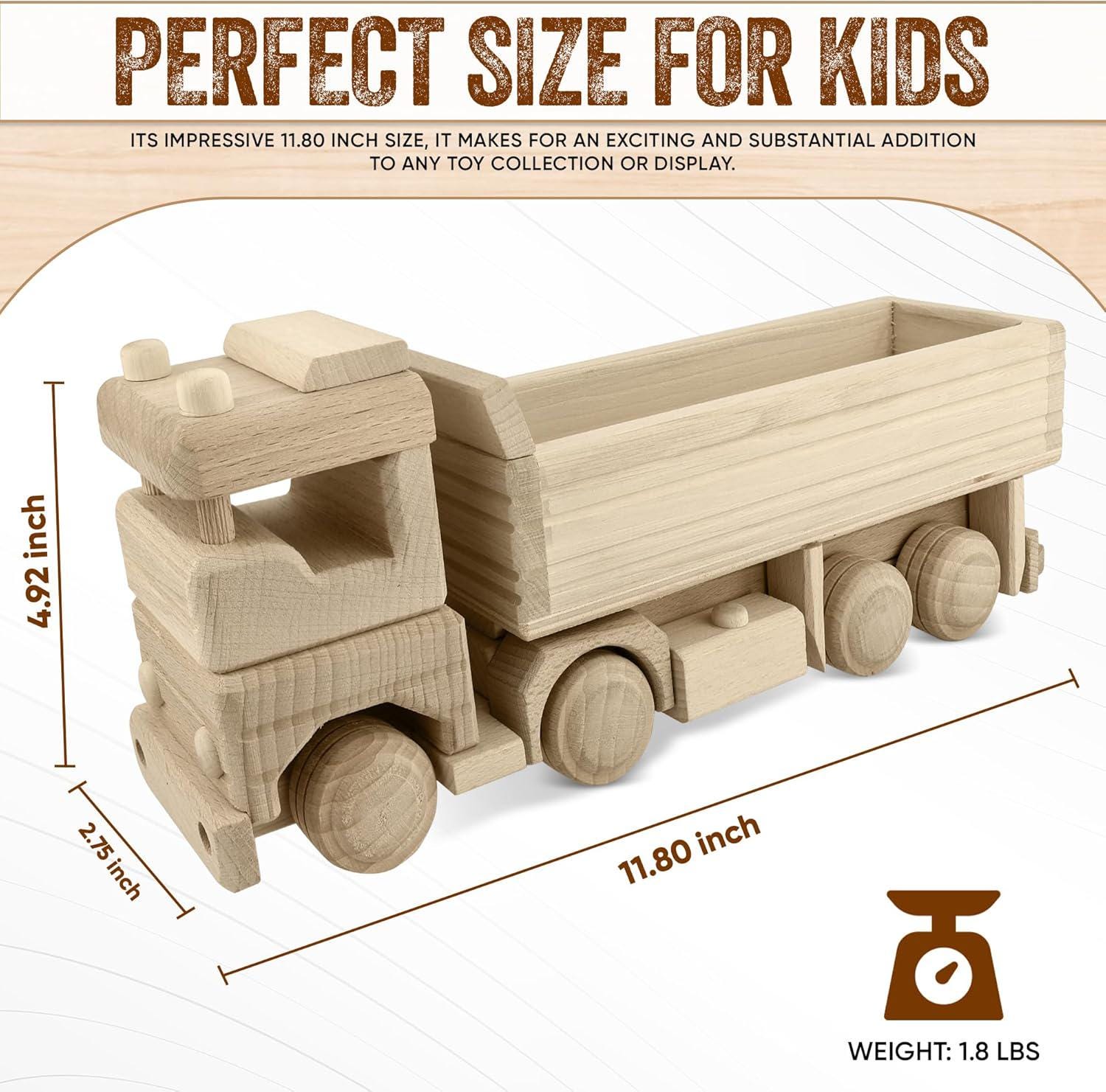 Wooden Dump Truck, Sturdy Solid Wood Toy, Unpainted, Ages 3+ Paint Wooden Cars, Logging Truck, Wooden Toys Handmade in EU No. 60 |Vesplo product image 7