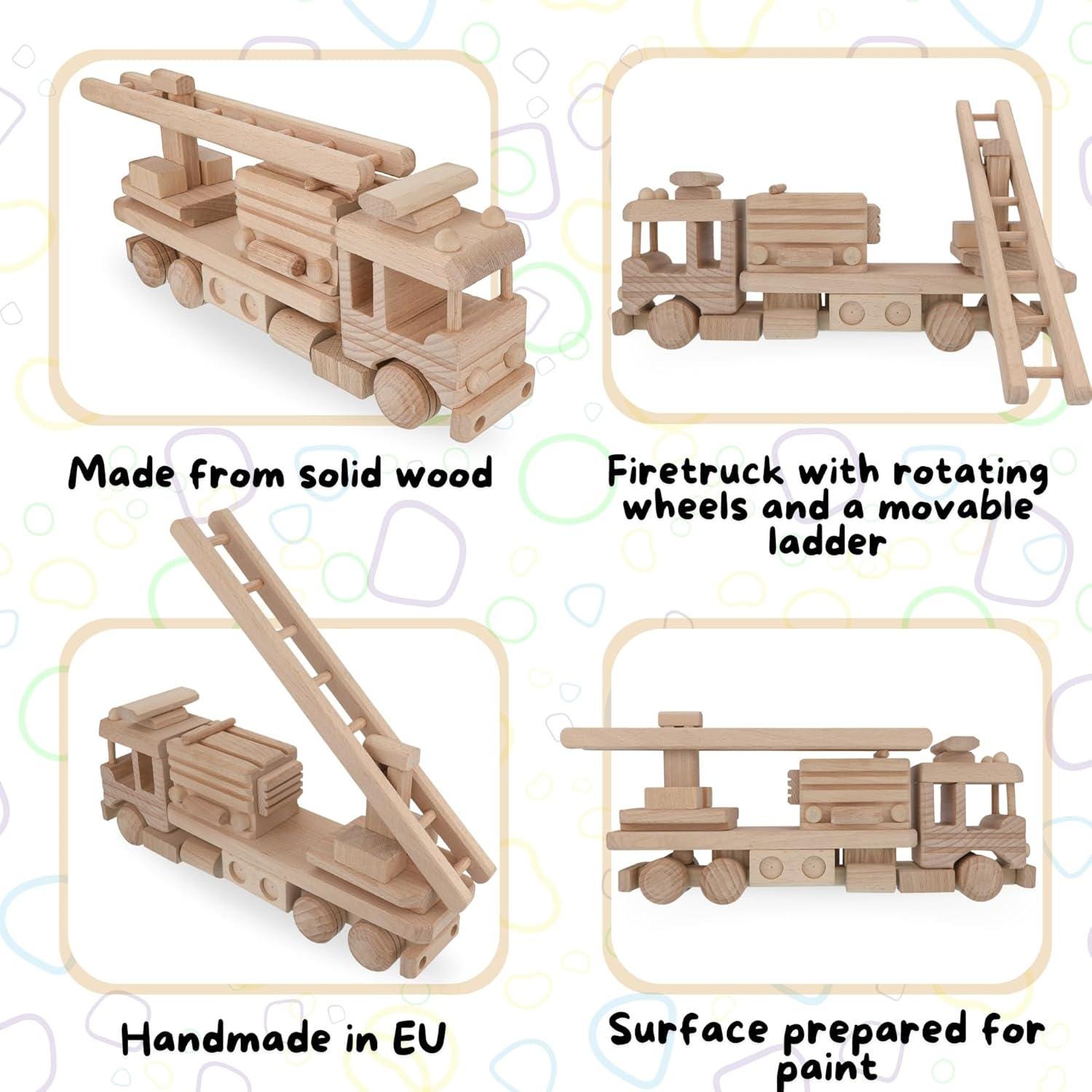 Wooden Fire Trucks - Fire Truck Toys for 3 Year Old Boys - DIY Handmade Toys - Realistic Toys for Boys No. 25 | Vesplo product image 3