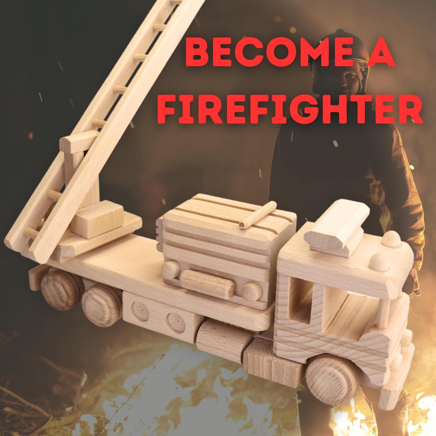 Wooden Fire Trucks - Fire Truck Toys for 3 Year Old Boys - DIY Handmade Toys - Realistic Toys for Boys No. 25 | Vesplo product image 7