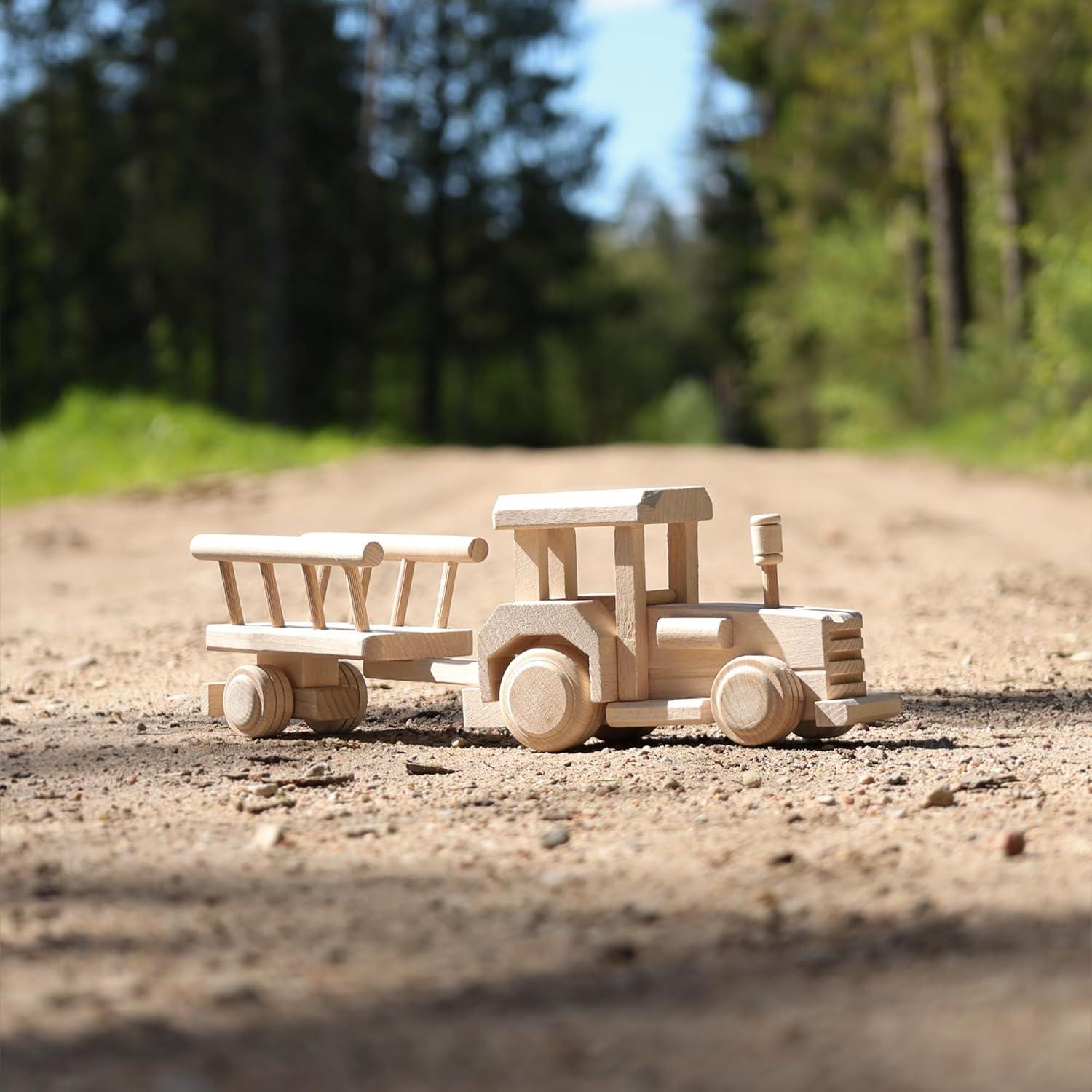 Wooden Tractor with Trailer, Farm Toys for Toddlers, Unfinished Wood Toy for Paint, Preschool Educational Games, Handmade in EU No.8 |Vesplo product image 2