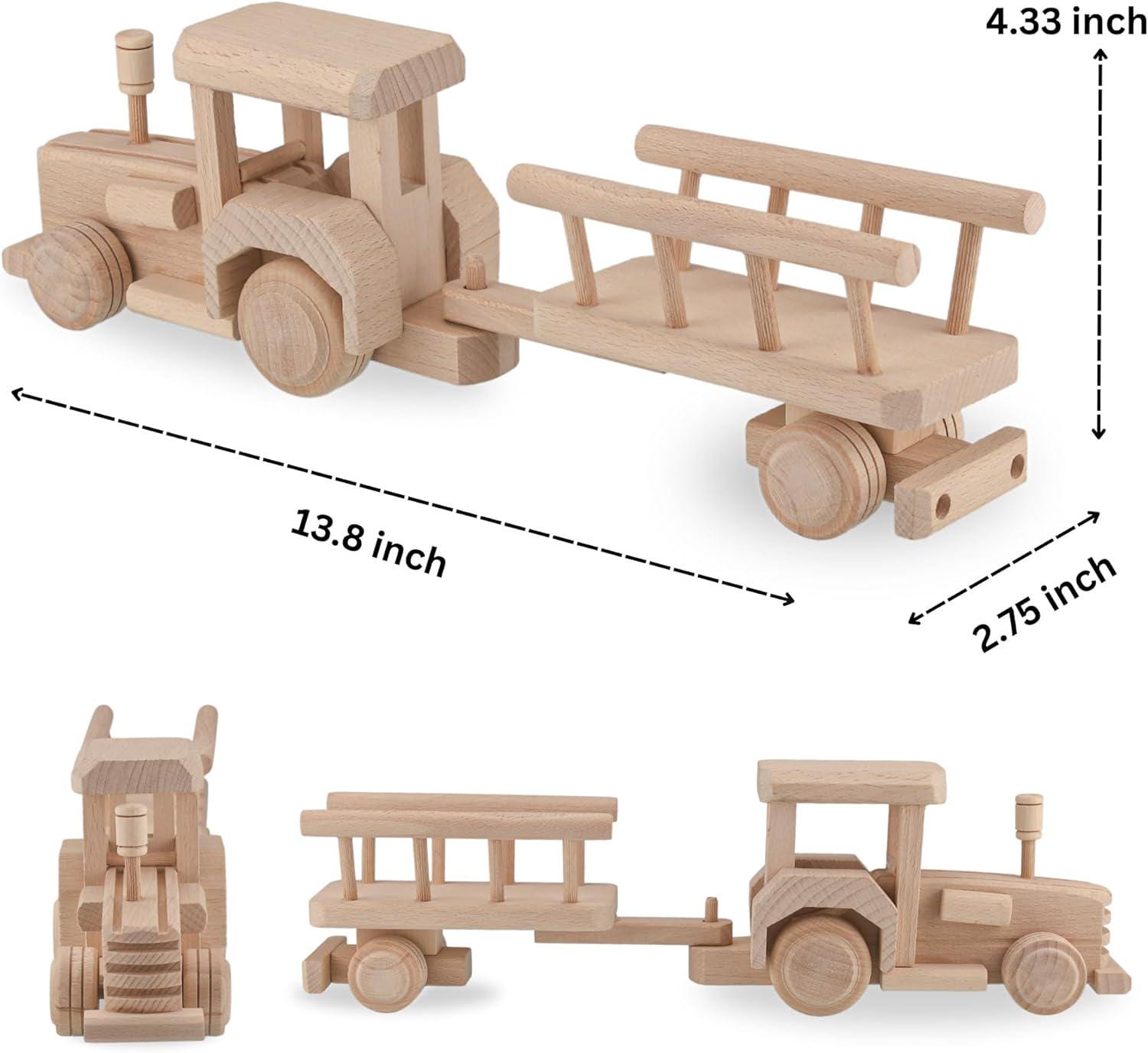 Wooden Tractor with Trailer, Farm Toys for Toddlers, Unfinished Wood Toy for Paint, Preschool Educational Games, Handmade in EU No.8 |Vesplo product image 4