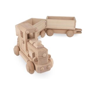Wooden Train Set, Big Size Wooden Train 27.55 inch, Ready for Paint, 2 Detachable Wagons, Classic Wooden Cars & Trucks No. 62 | Vesplo product image 1