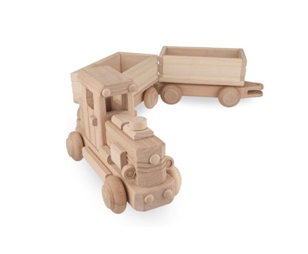 Wooden Train Set, Big Size Wooden Train 27.55 inch, Ready for Paint, 2 Detachable Wagons, Classic Wooden Cars & Trucks No. 62 | Vesplo product image 1