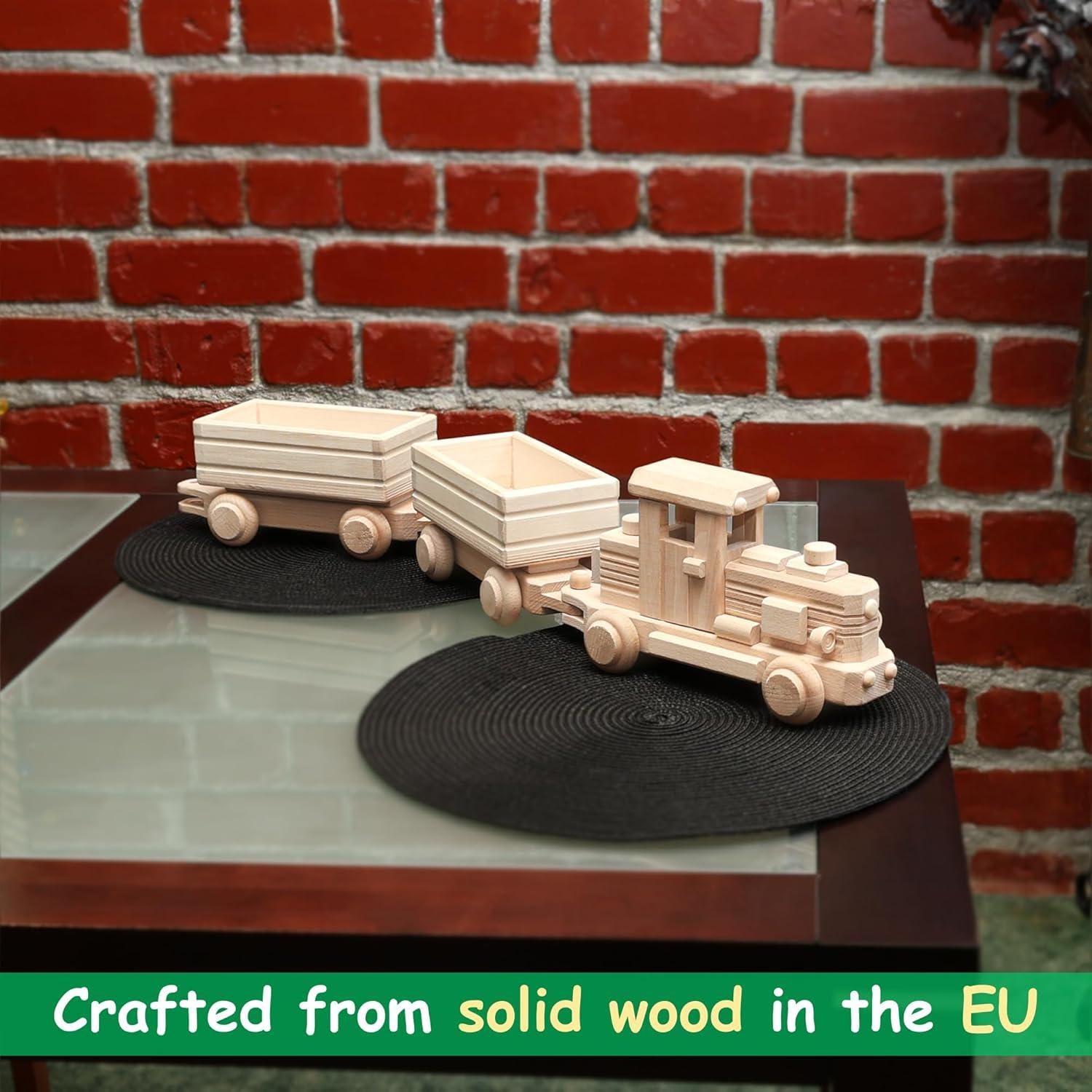 Wooden Train Set, Big Size Wooden Train 27.55 inch, Ready for Paint, 2 Detachable Wagons, Classic Wooden Cars & Trucks No. 62 | Vesplo product image 5