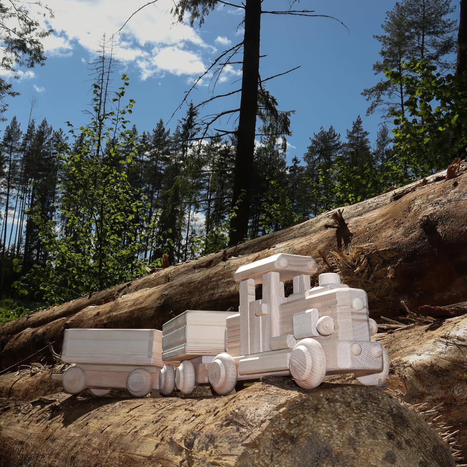 Wooden Train Set, Big Size Wooden Train 27.55 inch, Ready for Paint, 2 Detachable Wagons, Classic Wooden Cars & Trucks No. 62 | Vesplo product image 6