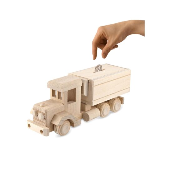 Wooden Truck Piggy Bank, Handmade Wooden Toys, Preschool Wooden Toddler Car & Trucks No. 19 | Vesplo product image 1