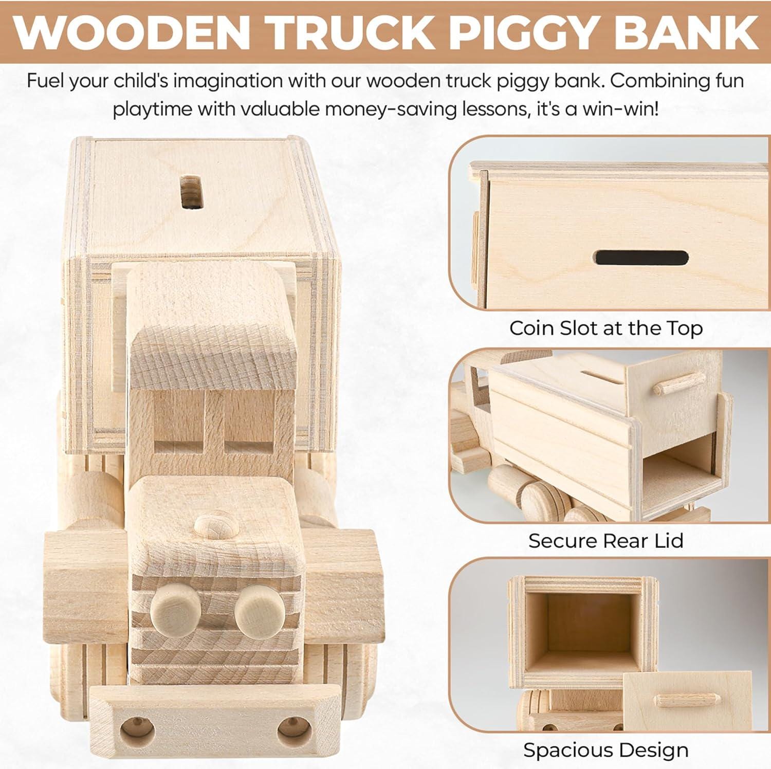 Wooden Truck Piggy Bank, Handmade Wooden Toys, Preschool Wooden Toddler Car & Trucks No. 19 | Vesplo product image 6