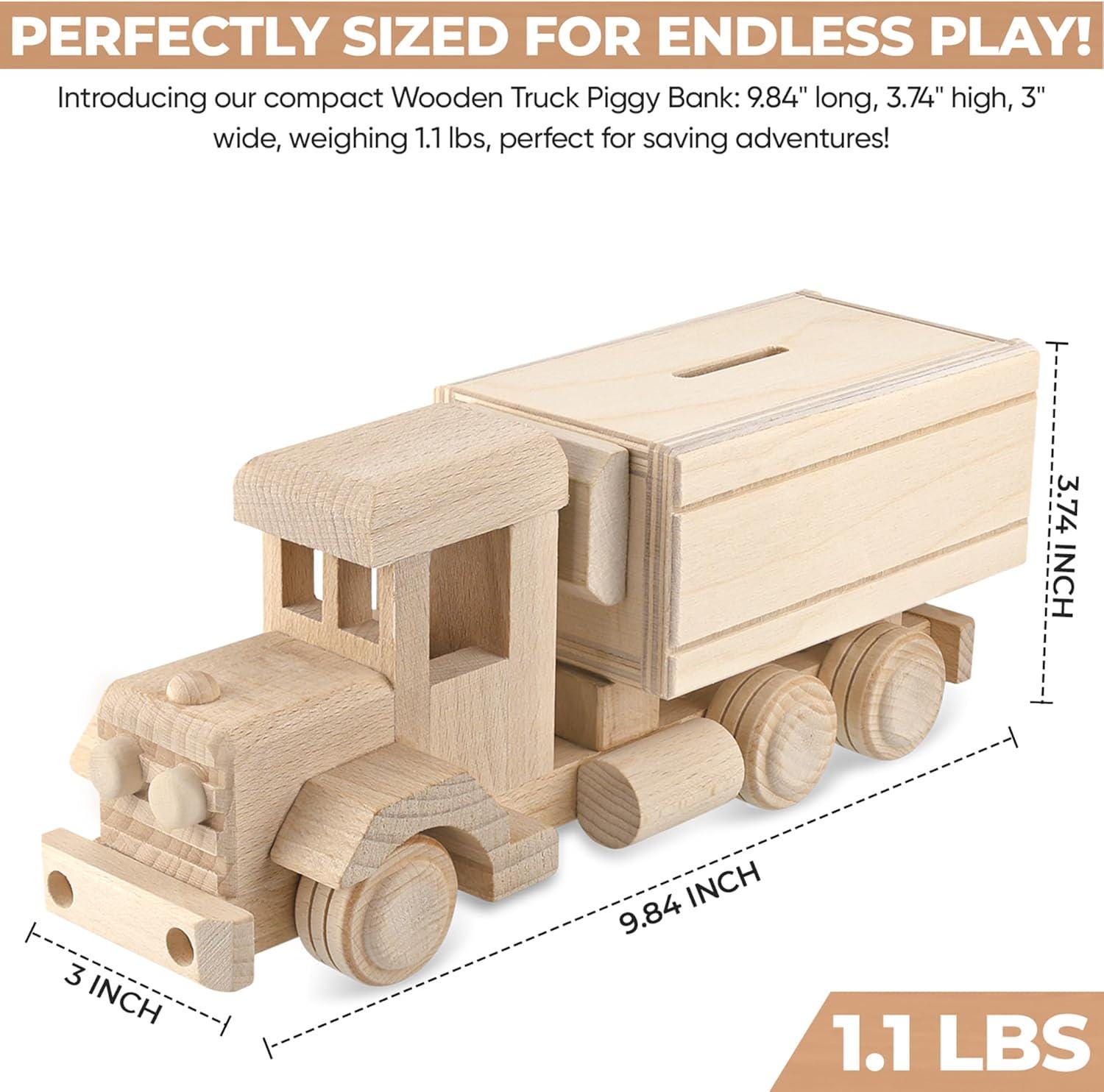 Wooden Truck Piggy Bank, Handmade Wooden Toys, Preschool Wooden Toddler Car & Trucks No. 19 | Vesplo product image 7